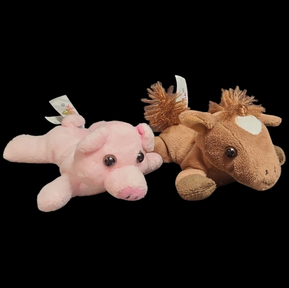 2 UNIPAK PONY AND PIG FINGER PUPPETS MINI STUFFED ANIMALS - Picture 1 of 10